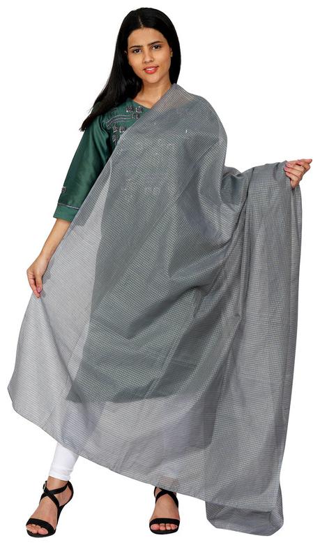 

Amodini Women Silk Checkered Casual Dupatta (Grey)