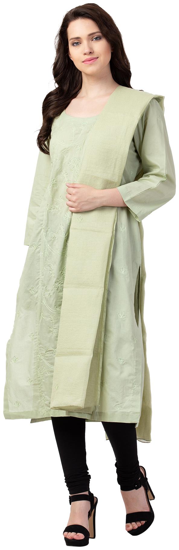 

Amodini light Green hand embroidered Dupatta