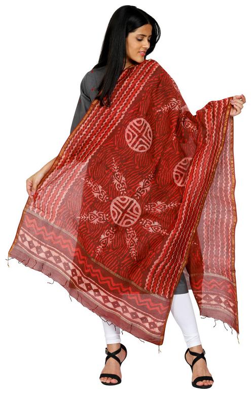 

Amodini Women Chanderi Printed Casual Dupatta (Red)