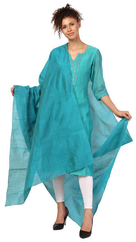 

Amodini Silk Green Solid Dupatta For Women