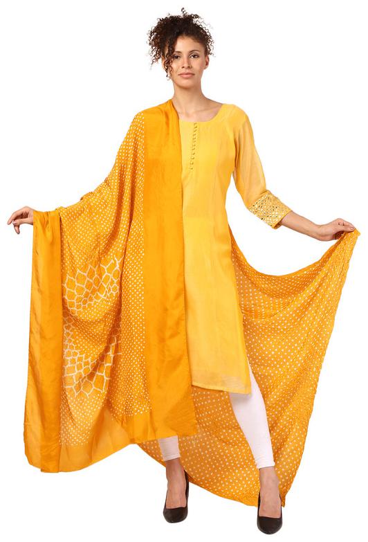 

Amodini Silk Yellow Printed Dupatta For Women