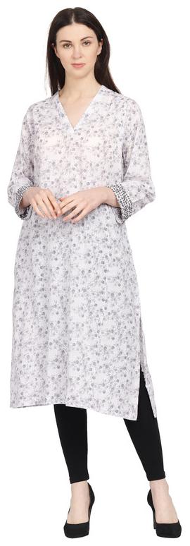 

Amodini Women Grey Printed Straight Kurta