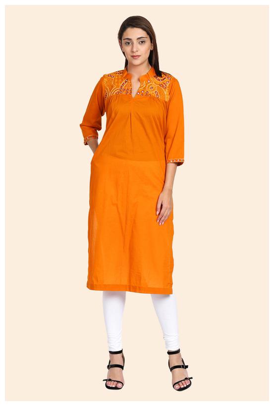 

Amodini Women Mustard Embroidered Straight Kurta