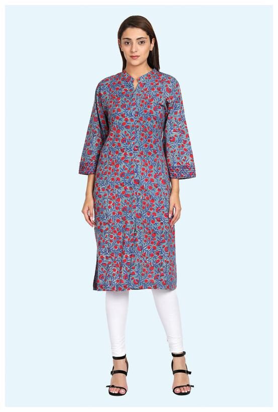 

Amodini Women Blue Floral Straight Kurta