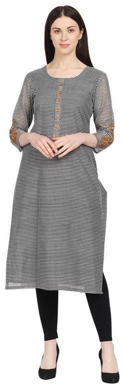 

Amodini Women Black Checkered Straight Kurta