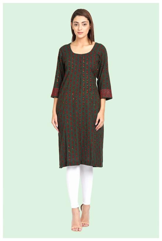 

Amodini Women Green Printed Straight Kurta