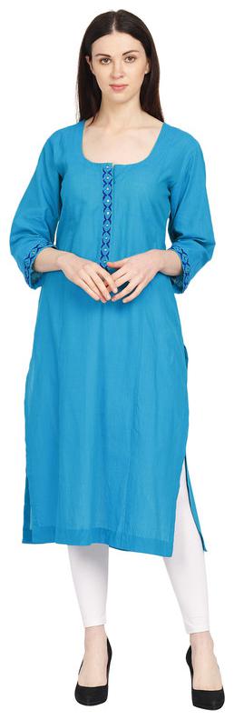 

Amodini Women Blue Solid Straight Kurta