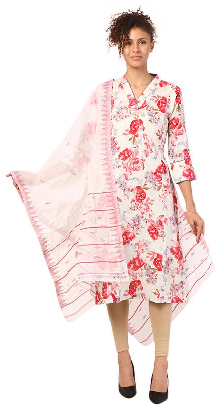 

Amodini Women Cotton Printed White Dupatta