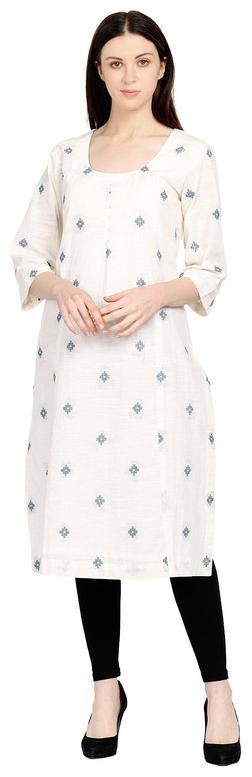 

Amodini Women White Printed Straight Kurta