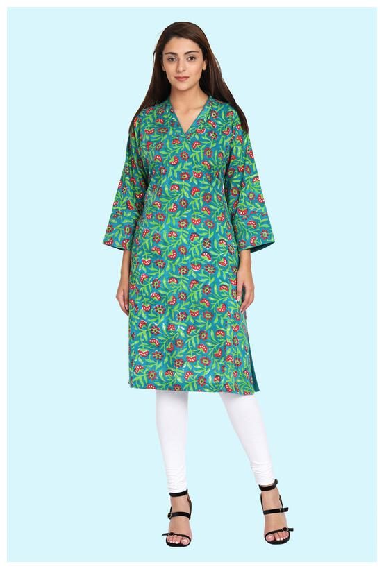 

Amodini Women Green Floral Straight Kurta