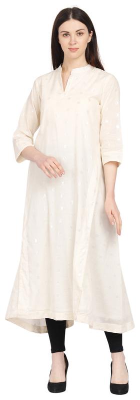 

Amodini Women Cream Embroidered Fit and Flare Kurta