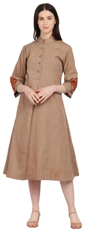

Amodini Wool Embroidered Brown Dresses For Women