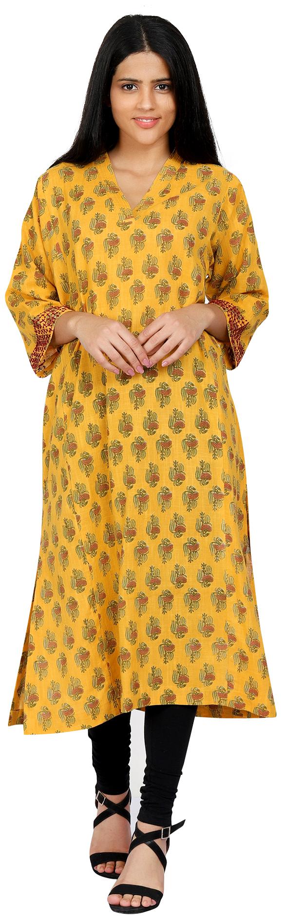 

Amodini Women Yellow Floral Straight Kurta