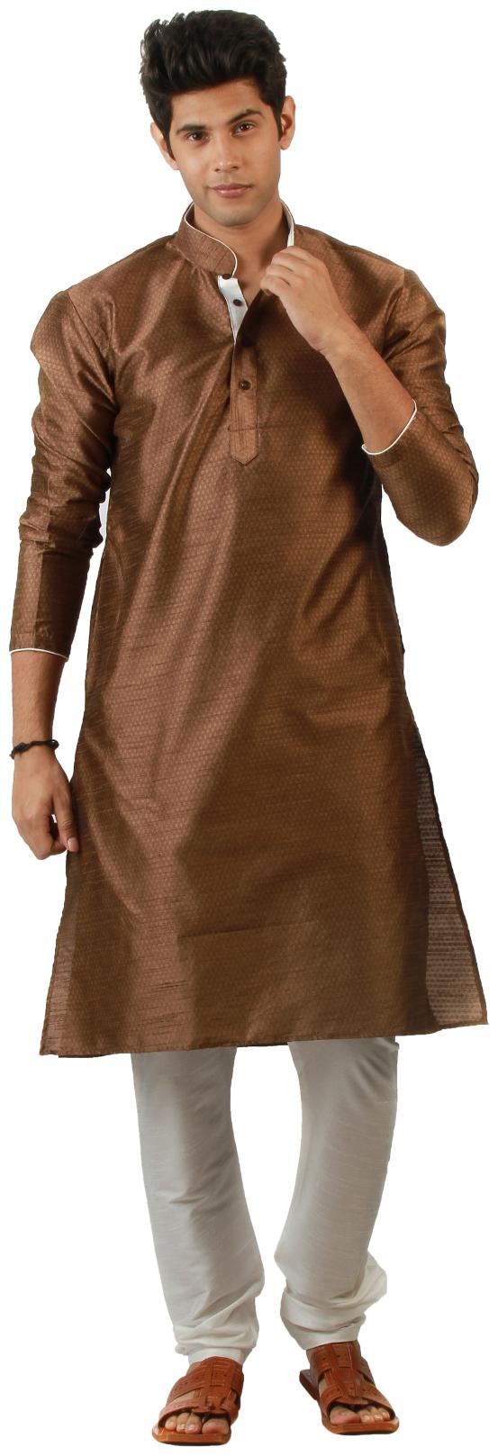 

Amora Designer Ethnic Dark Brown Blended Silk Kurta Churidar Set For Men