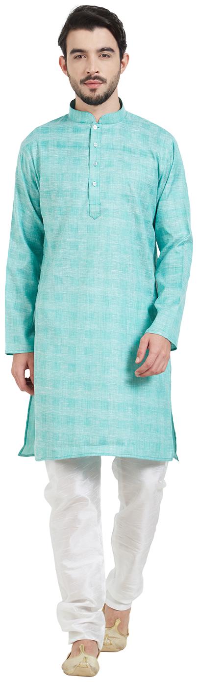 

Amora Green Blended Cotton Self Design Kurta Churidar For Men