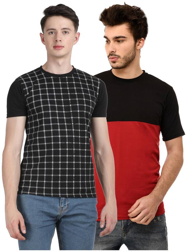 Ample Black & Red Half Sleeve Casual Men T-Shirt