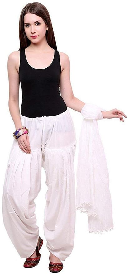 Ample Women's Cotton Patiala Salwar With Dupatta White
