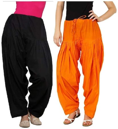 Ample Women's Cotton Patiala Salwar Bottoms (Orange - Black)