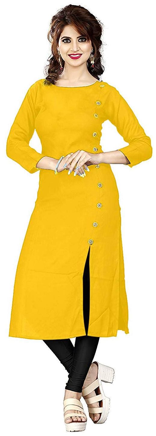 Ample Women's Rayon Kurti Yellow