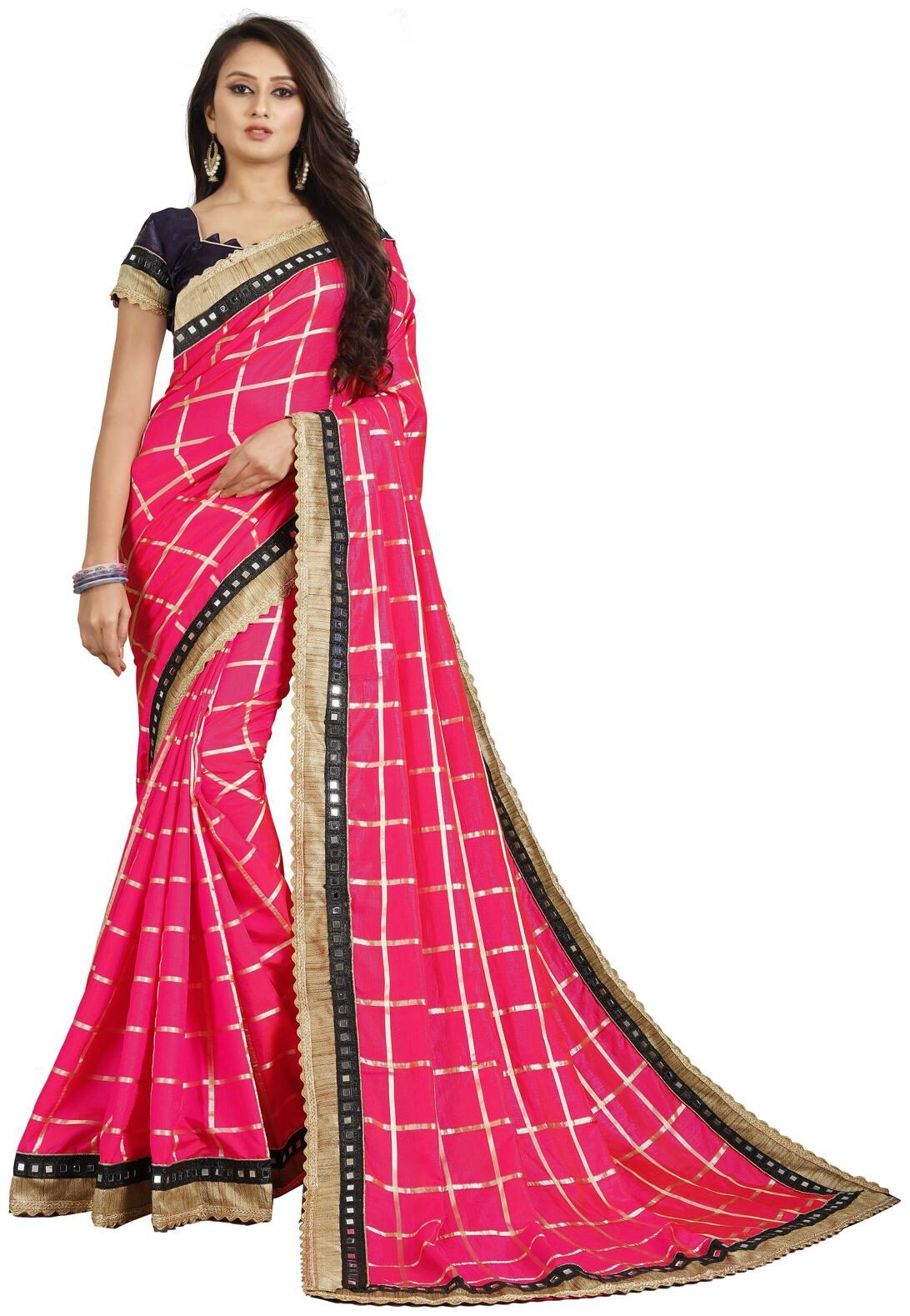 

Amrutam Fab Designer Mirror lace Embroidered Pink Silk Saree