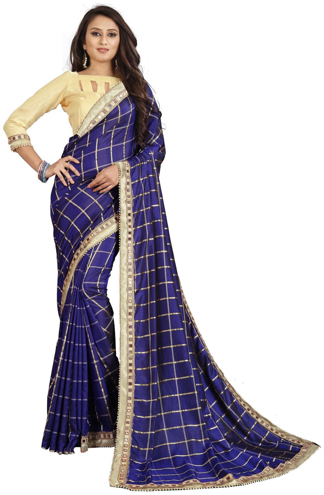 

Amrutam Fab Designer Mirror lace Embroidered Blue Silk Saree