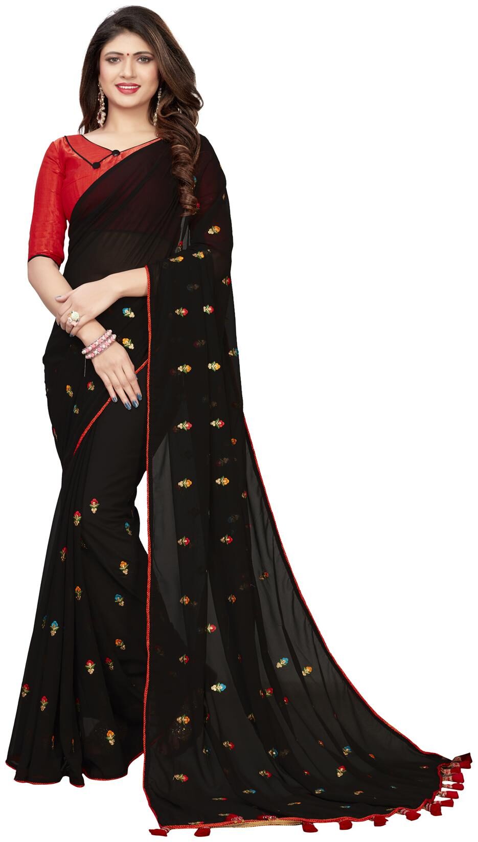 

Amrutam Fab Designer Embroidered Black Georgette Saree