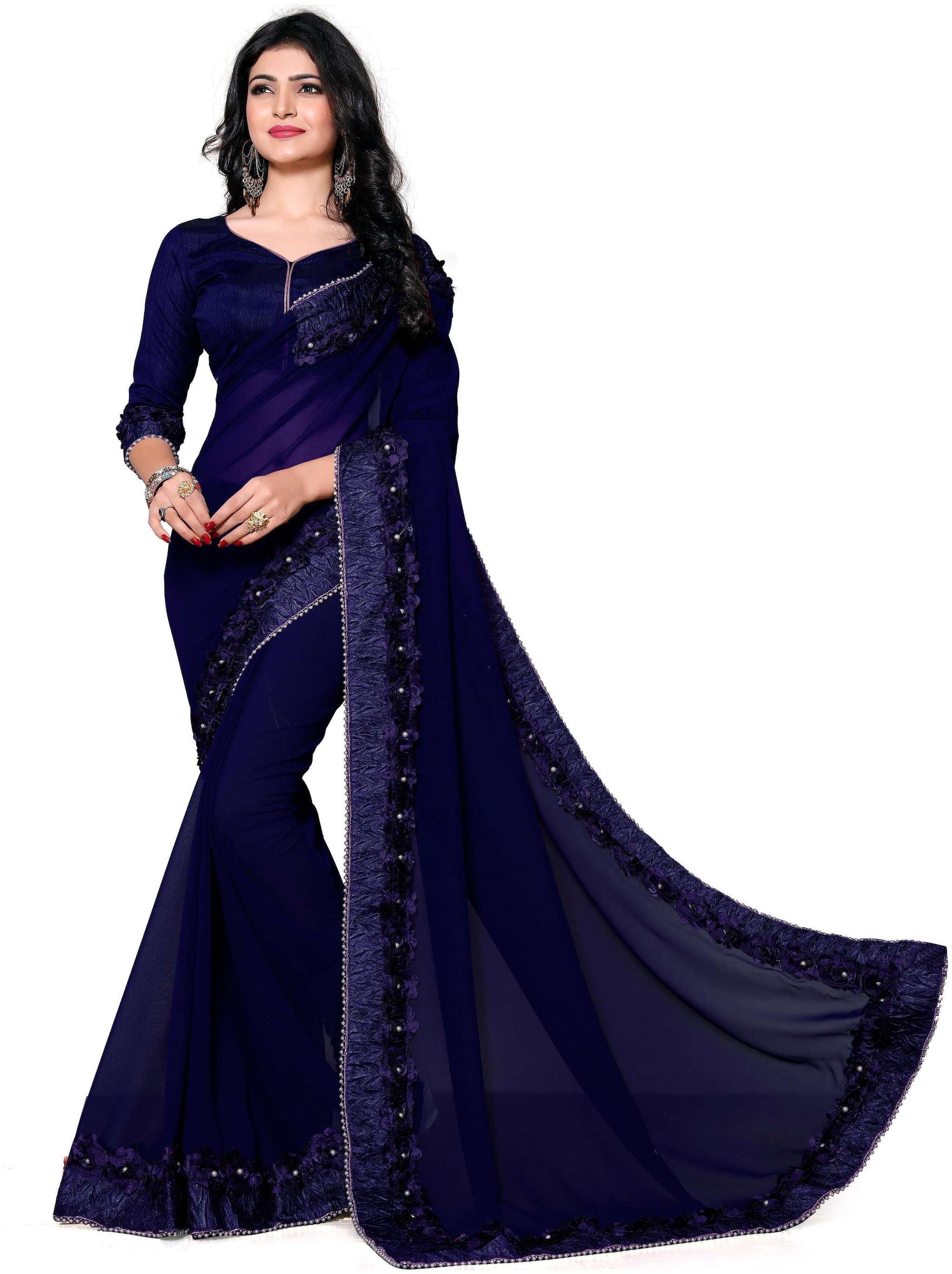

Amrutam Fab Designer Blue Georgette Saree