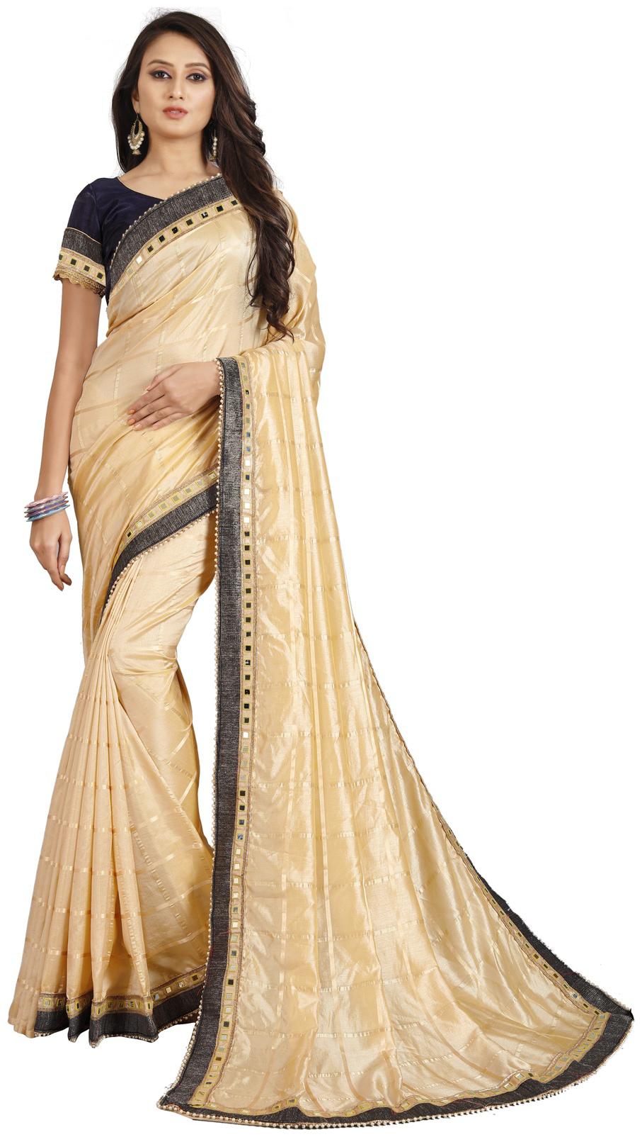 

Amrutam Fab Beige Solid Banarasi Patola Designer Saree With Blouse With blouse