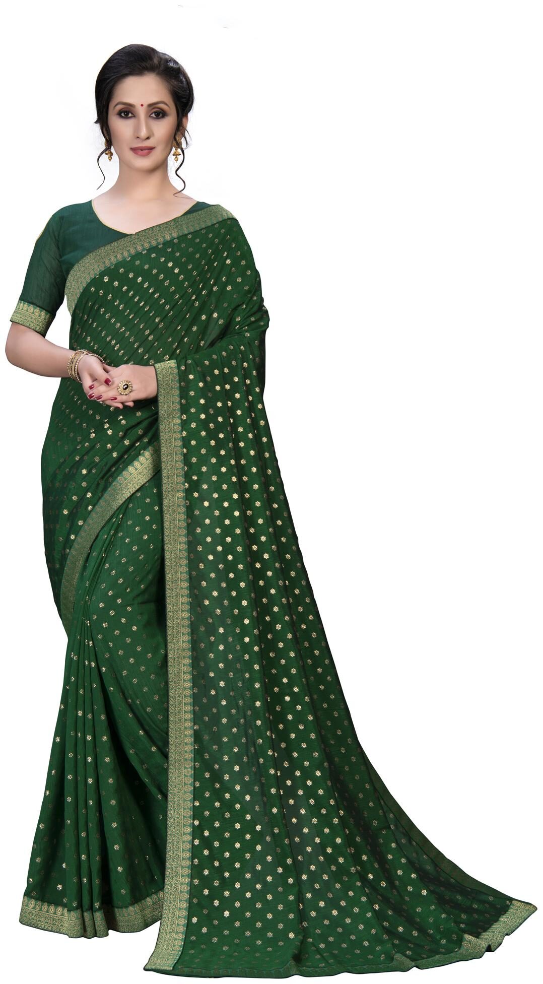 

Amrutam Fab Women Silk Universal Green Saree With Blouse