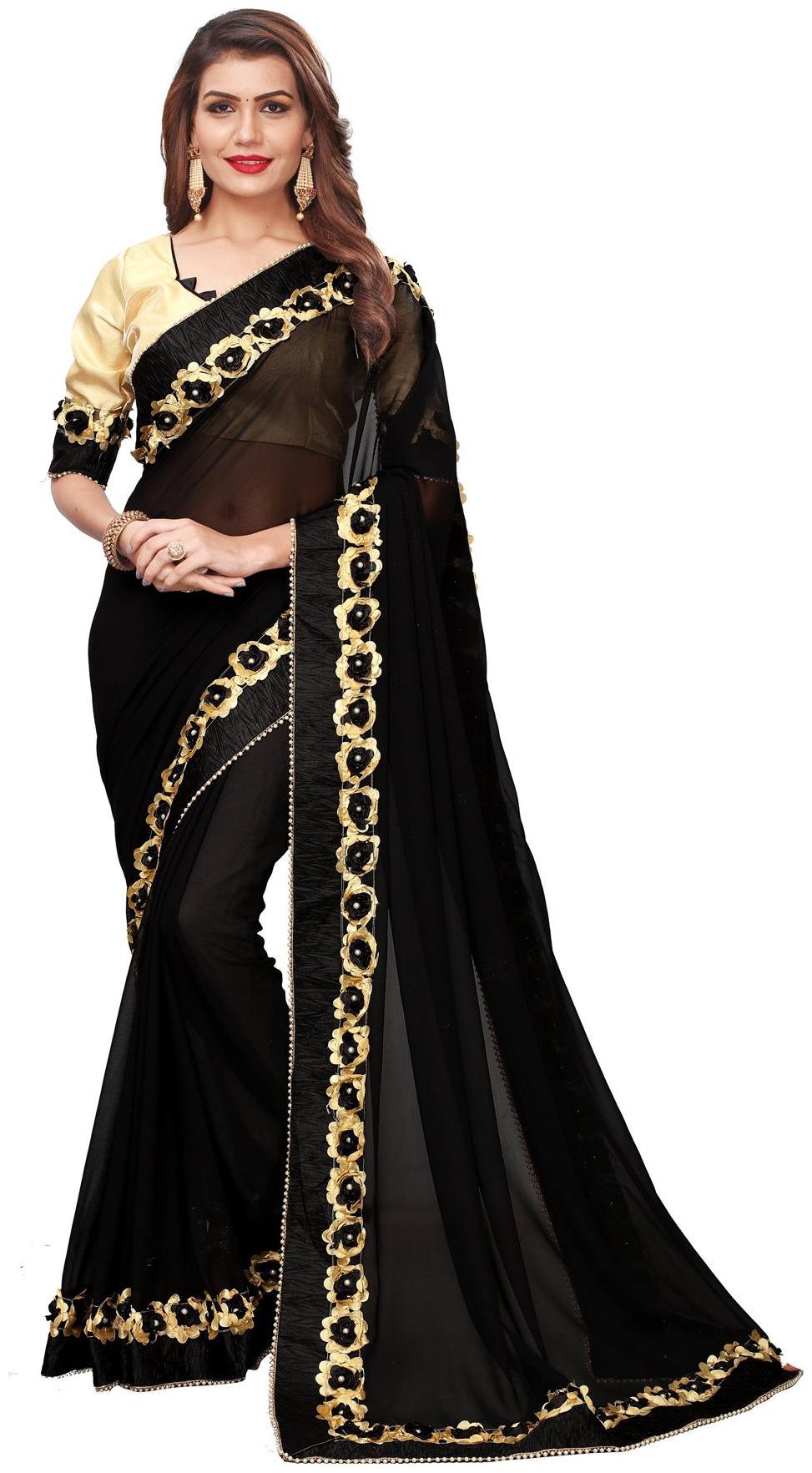 

Amrutam Fab Black Georgette Designer Saree