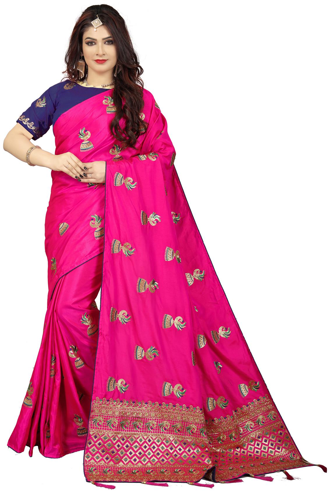 

Amrutam Fab Designer Embroidered Pink Silk Saree