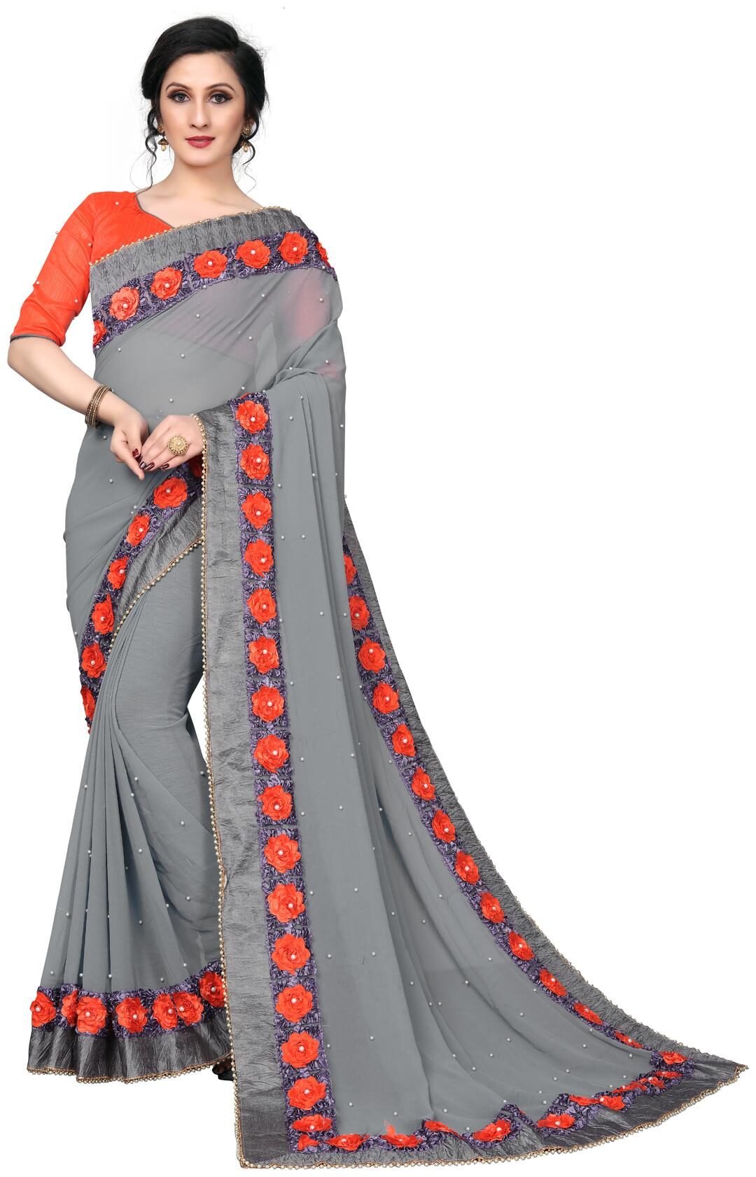 

Amrutam Fab Georgette Grey Saree