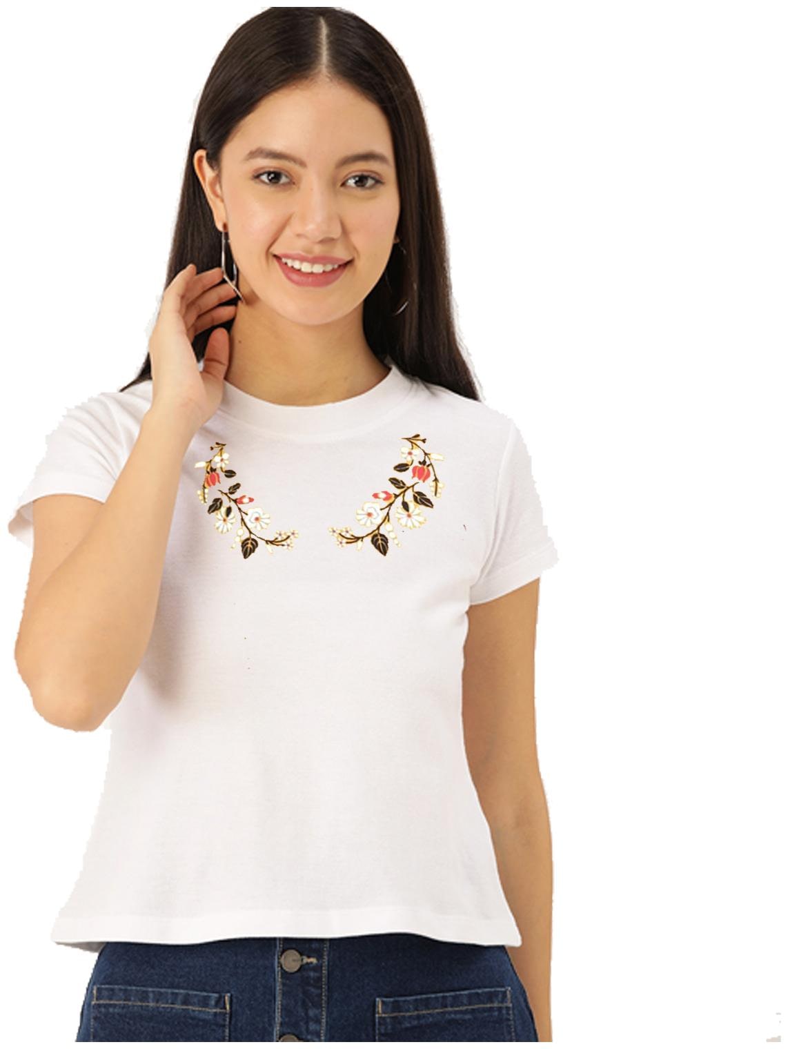 

Amulyam Fashion Women White Regular fit Round neck Cotton T shirt