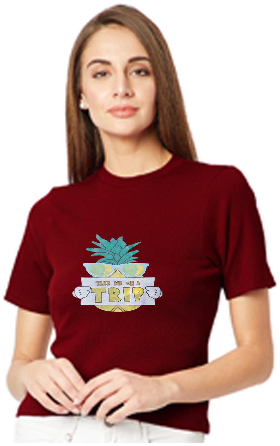 

Amulyam Fashion Women Maroon Regular fit Round neck Cotton T shirt