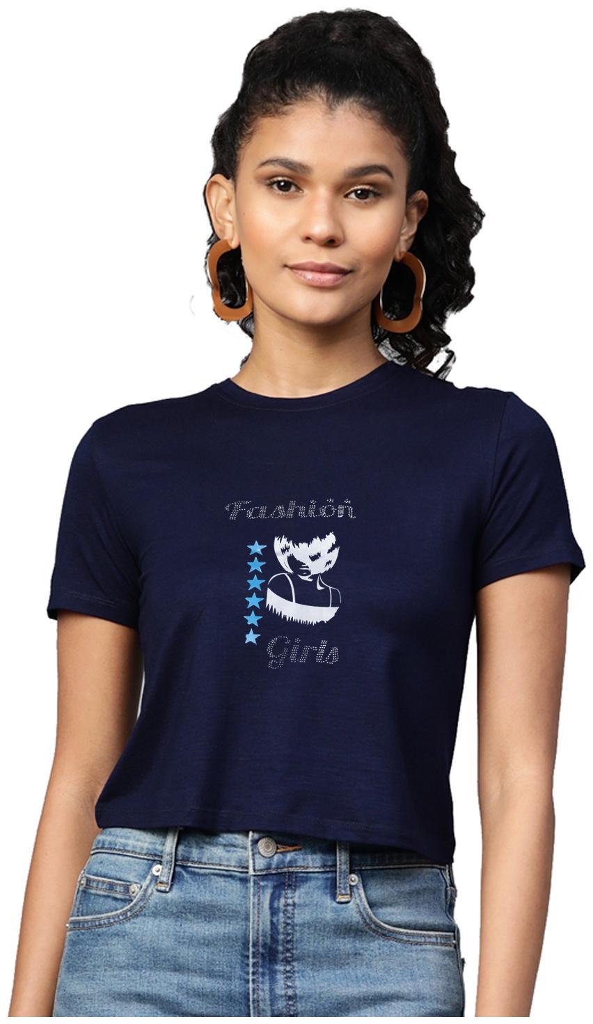 

Amulyam Fashion Women Blue Regular fit Round neck Cotton T shirt