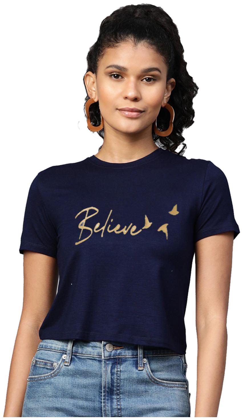 

Amulyam Fashion Women Blue Regular fit Round neck Cotton T shirt
