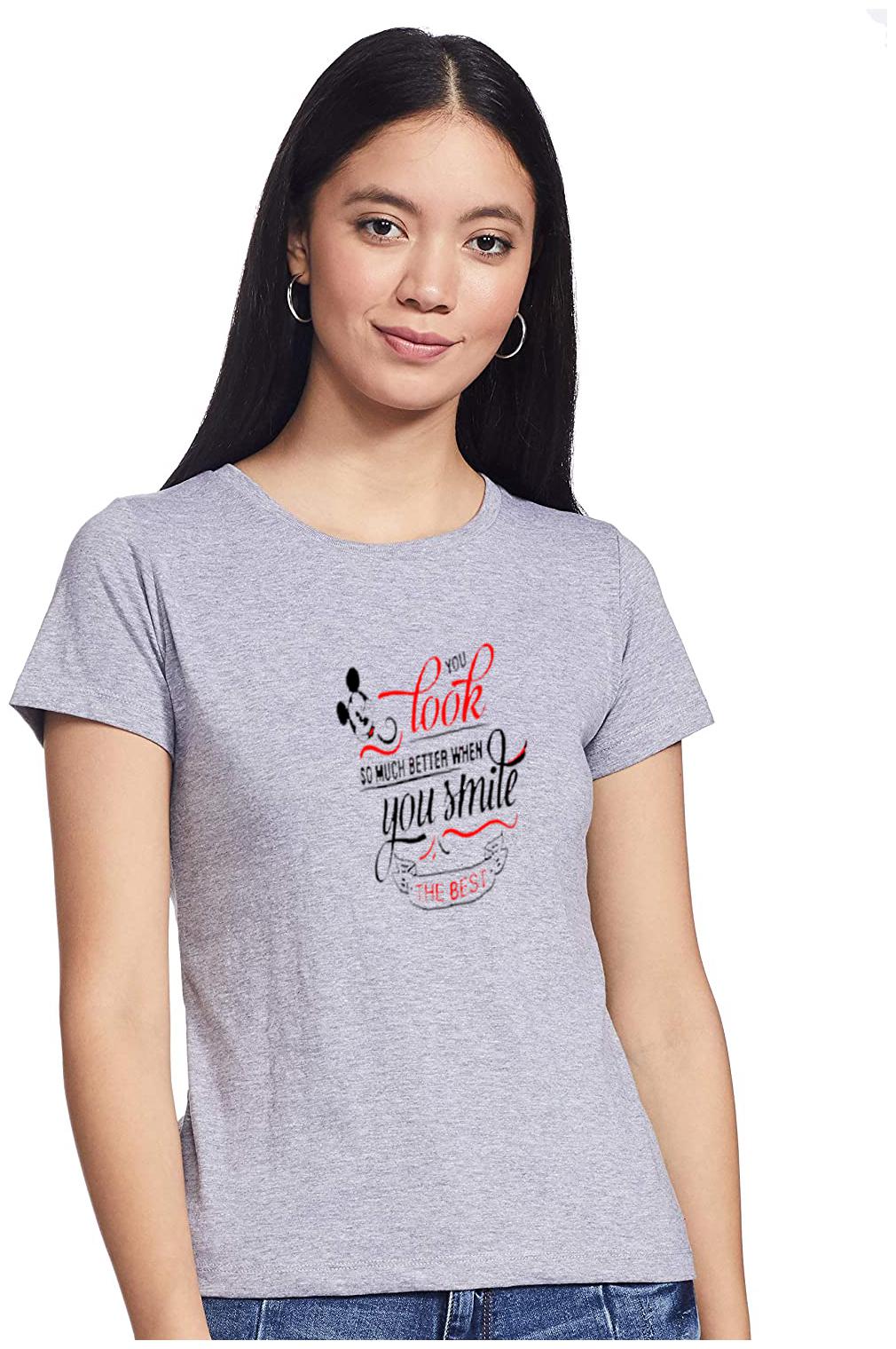 

Amulyam Fashion Women Grey Regular fit Round neck Cotton T shirt