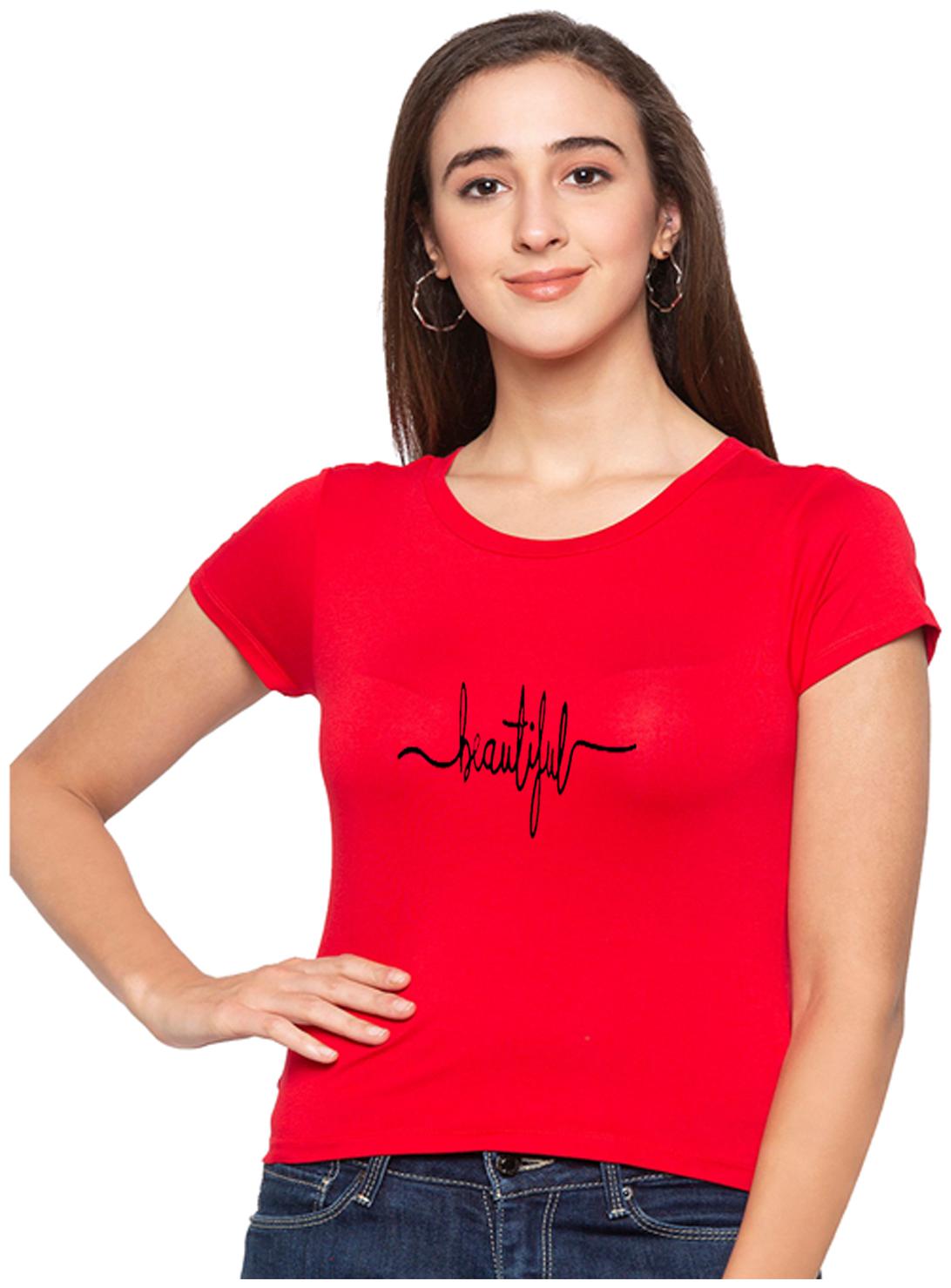 

Amulyam Fashion Women Red Regular fit Round neck Cotton T shirt