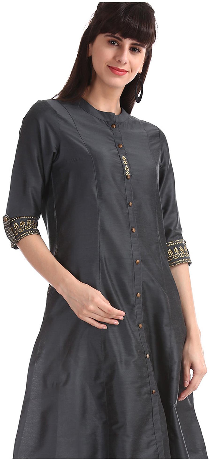 

Anahi Polyester Solid Grey Kurta