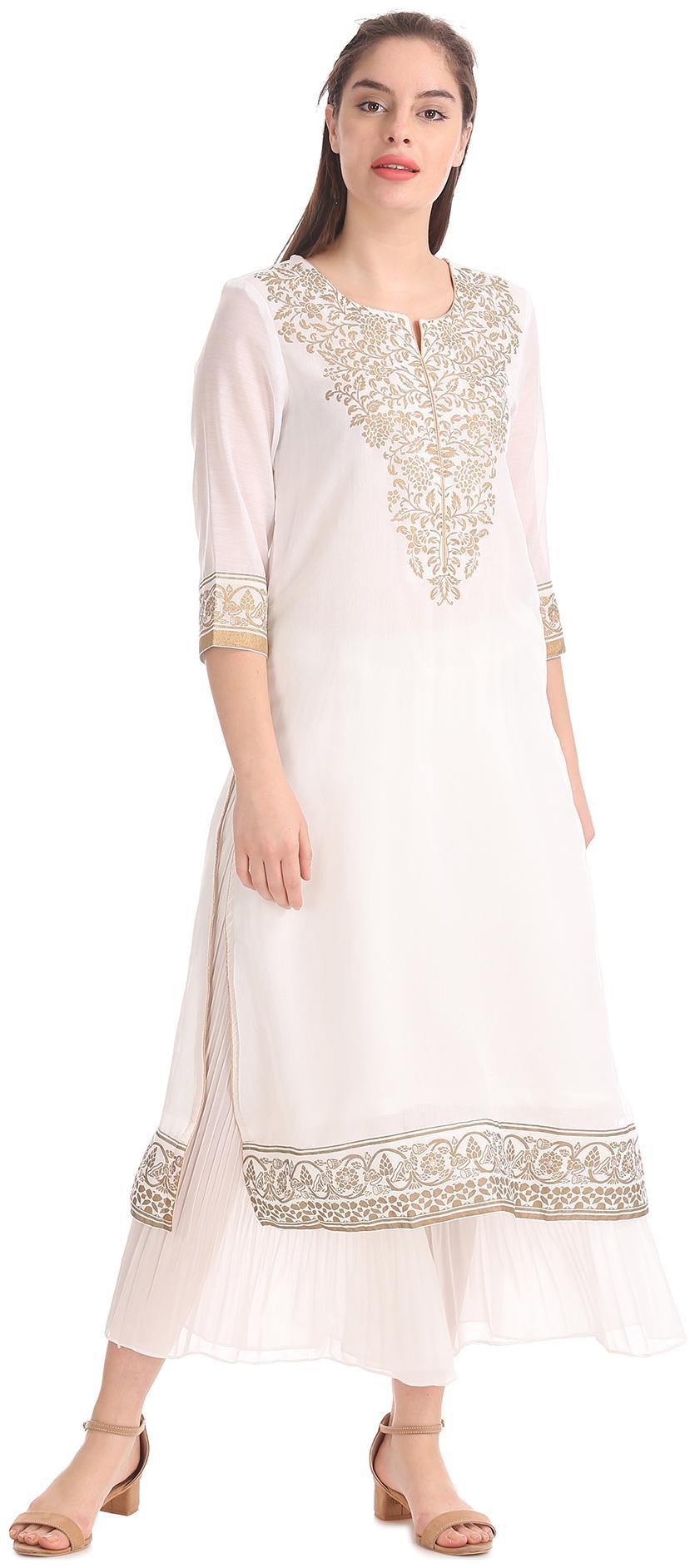 

Anahi Women White Printed Straight Kurta