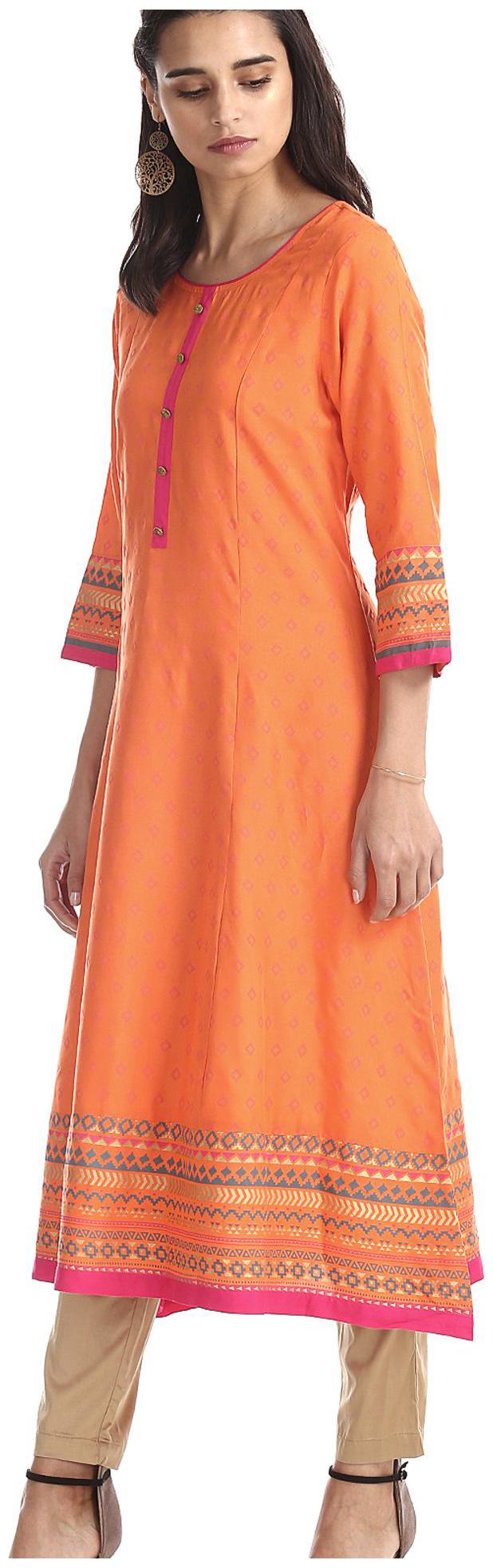 

Anahi Women Orange Printed Straight Kurta