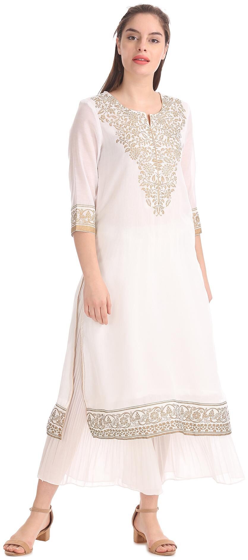 

Anahi Women White Printed Straight Kurta