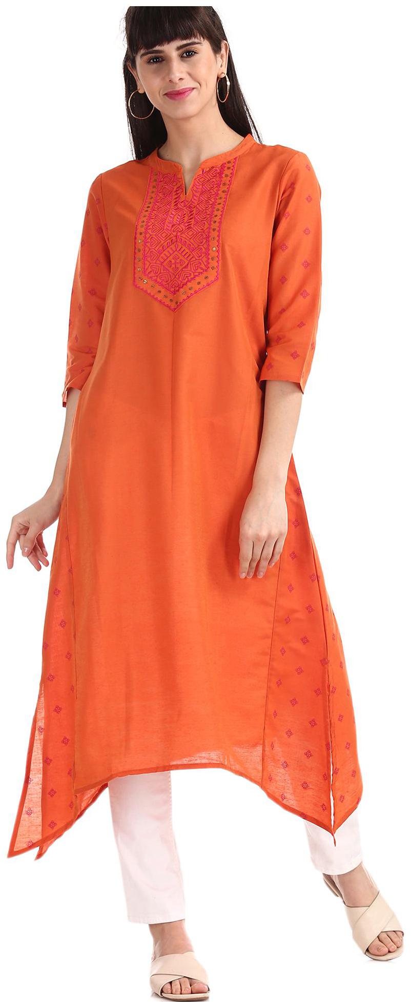 

Anahi Women Orange Printed Straight Kurta