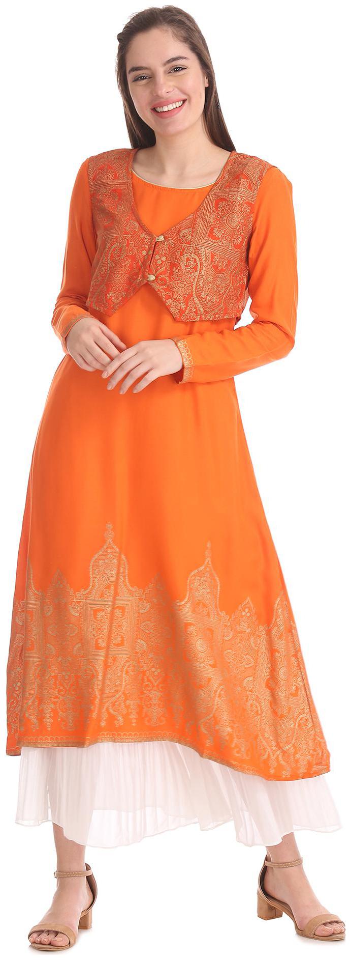 

Anahi Women Orange Printed Straight Kurta
