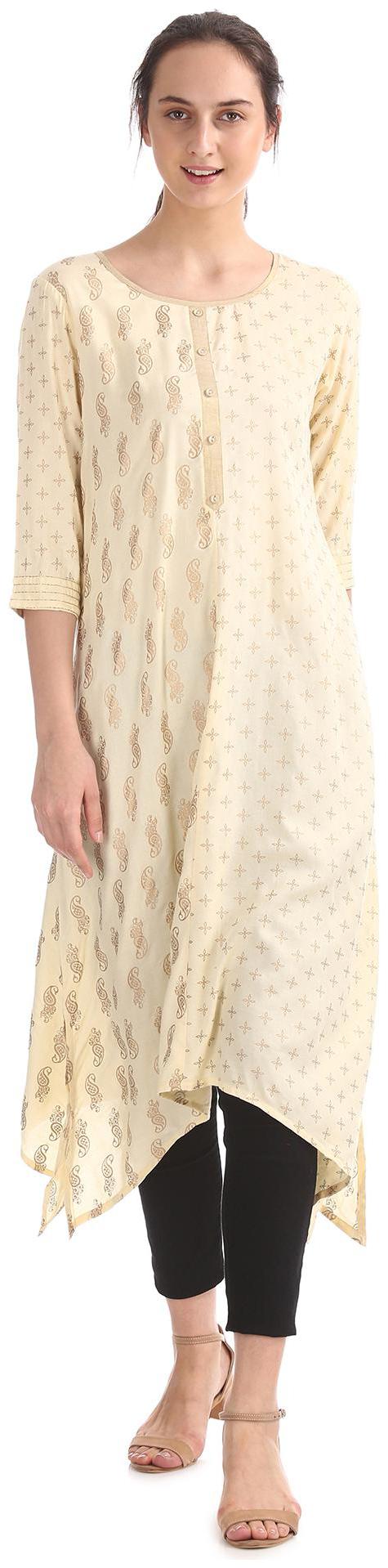 

Anahi Women White Printed Straight Kurta