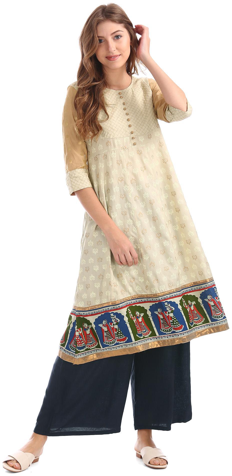 

Anahi Women Beige Printed Straight Kurta