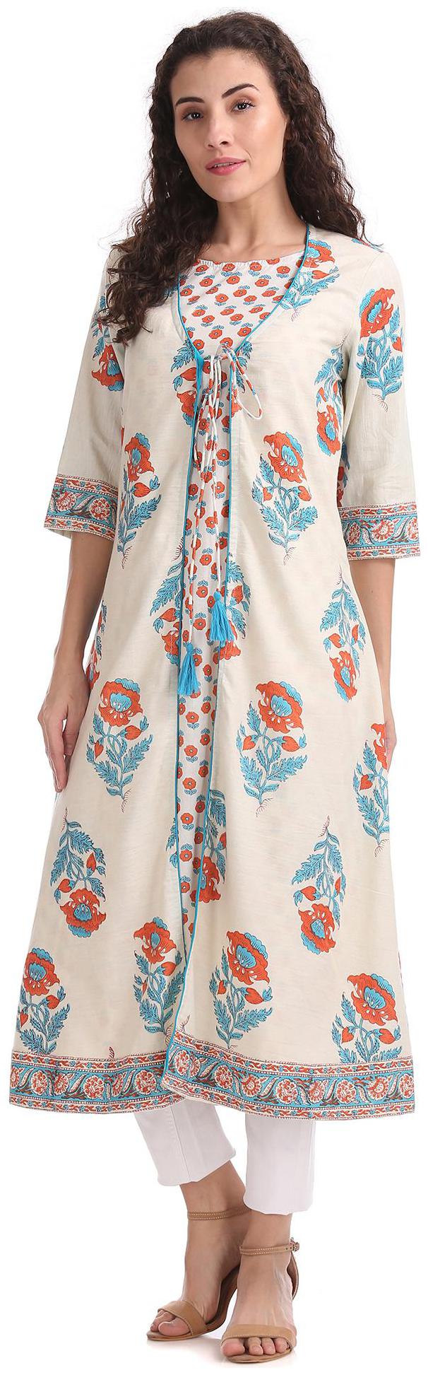 

Anahi Women White Printed Straight Kurta