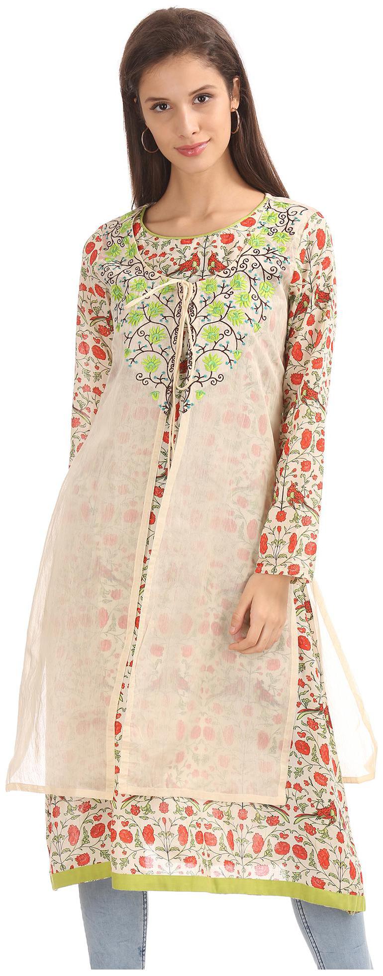 

Anahi Women White Embroidered Layered Kurta