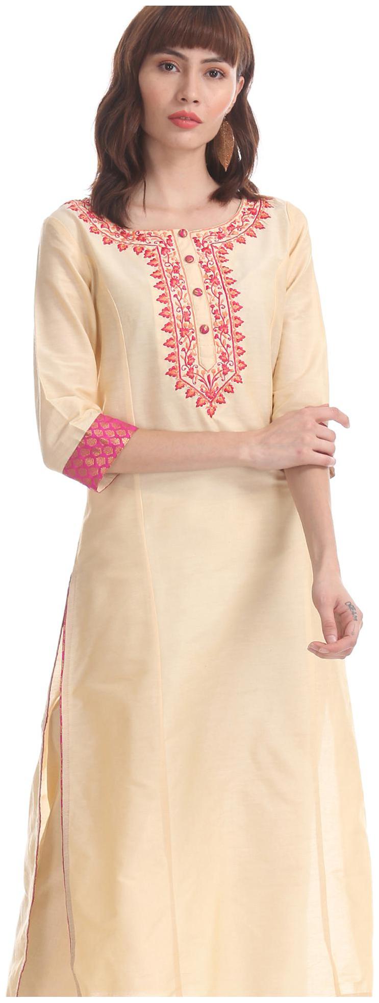 

Anahi Women Beige Embroidered Straight Kurta