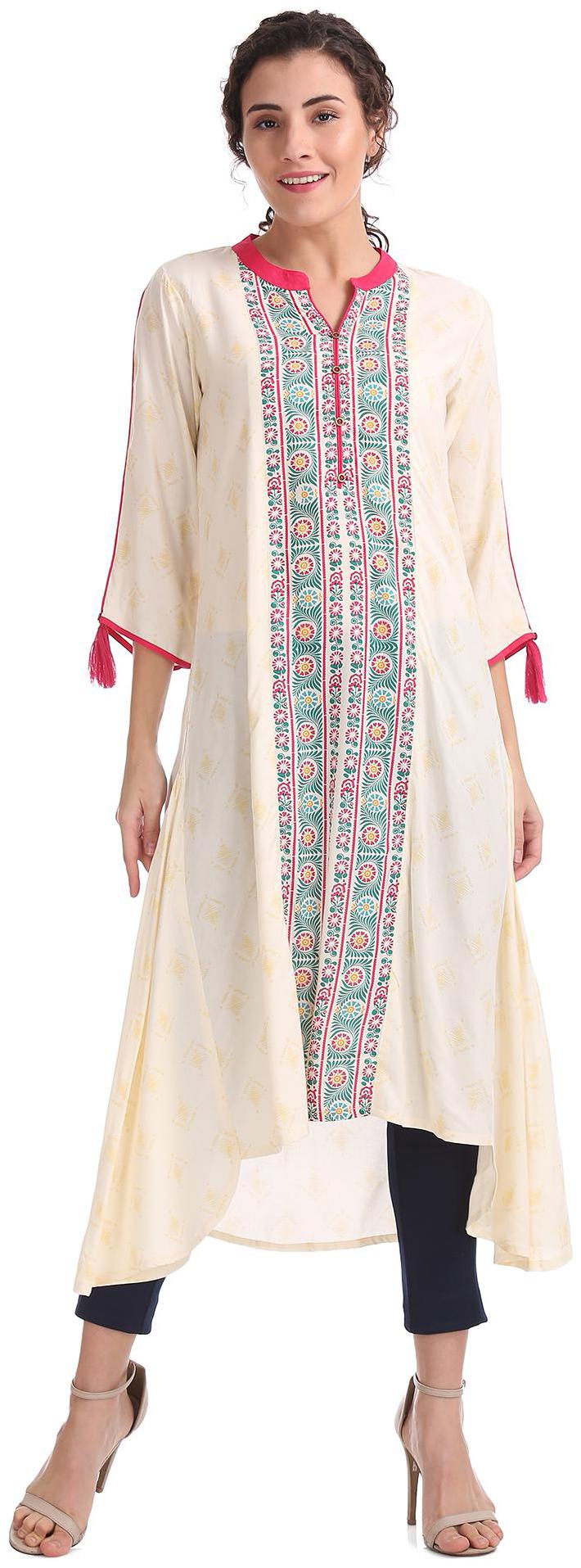 

Anahi Women White Printed Straight Kurta